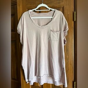 Aerie voop neck short sleeve split hem shirt, pink, XL